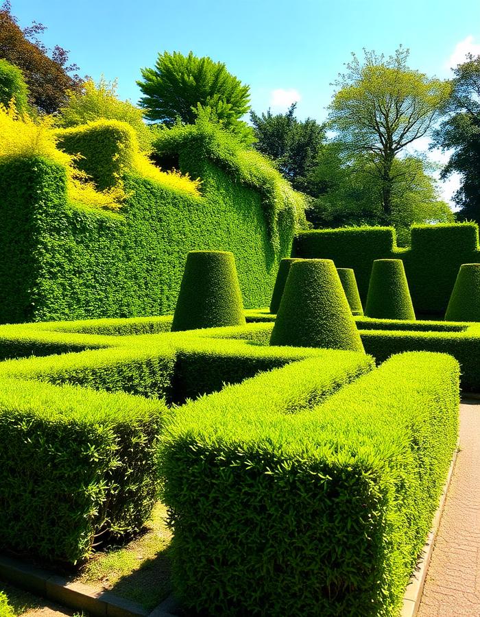 Trimmed topiary garden with vibrant green hedges